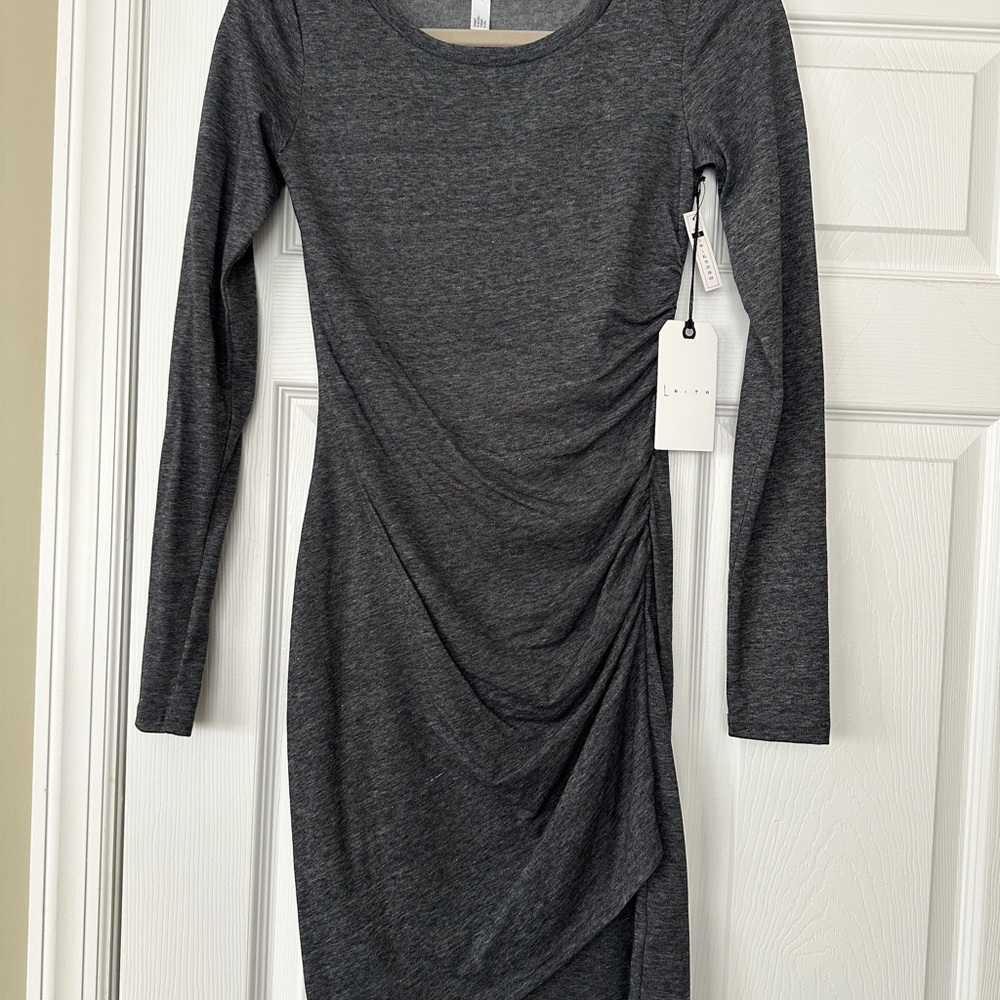 Leith Charcoal Long Sleeve Ruched Dress